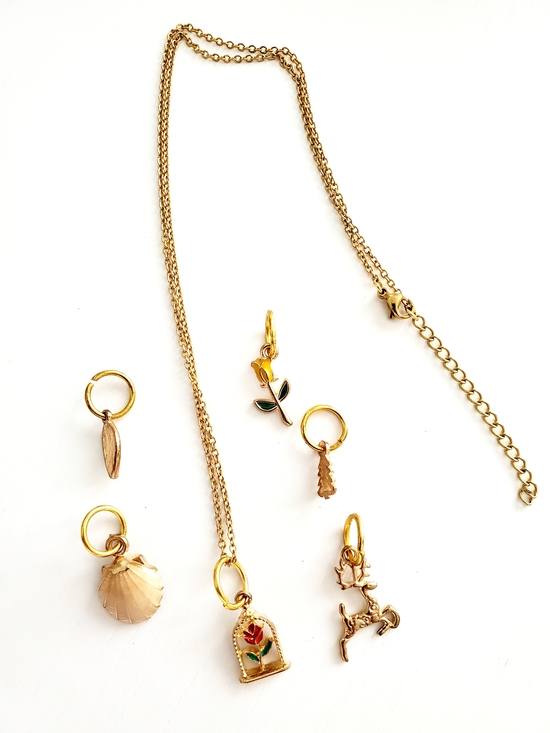 Jewelry - Gold-Tone Necklace with Red Rose and Five Other Charms
